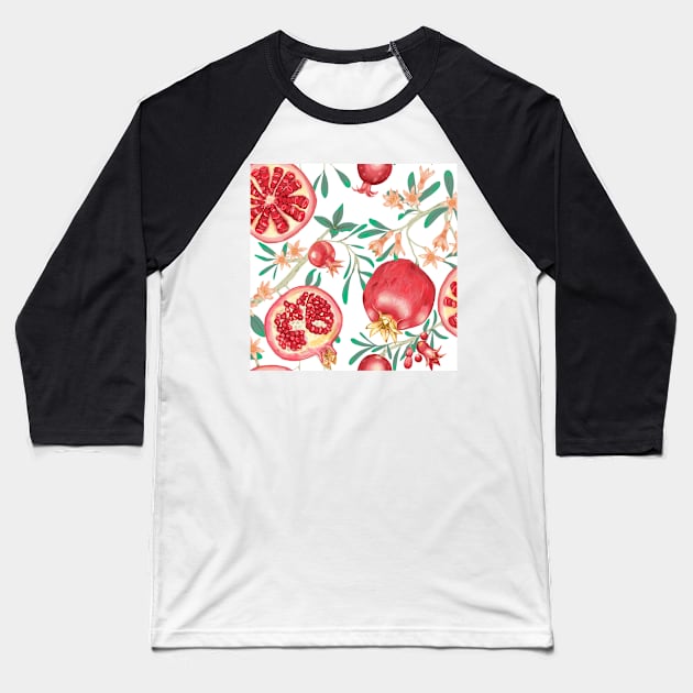 Pomegranate tree pattern Baseball T-Shirt by Papergrape